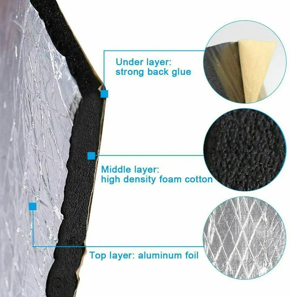 10pc 5MM Aluminum Foil Car Sound Heat Insulation Cotton Mats Engine Bonnet Firewall Noise Proofing Deadener Anti-Noise Pads