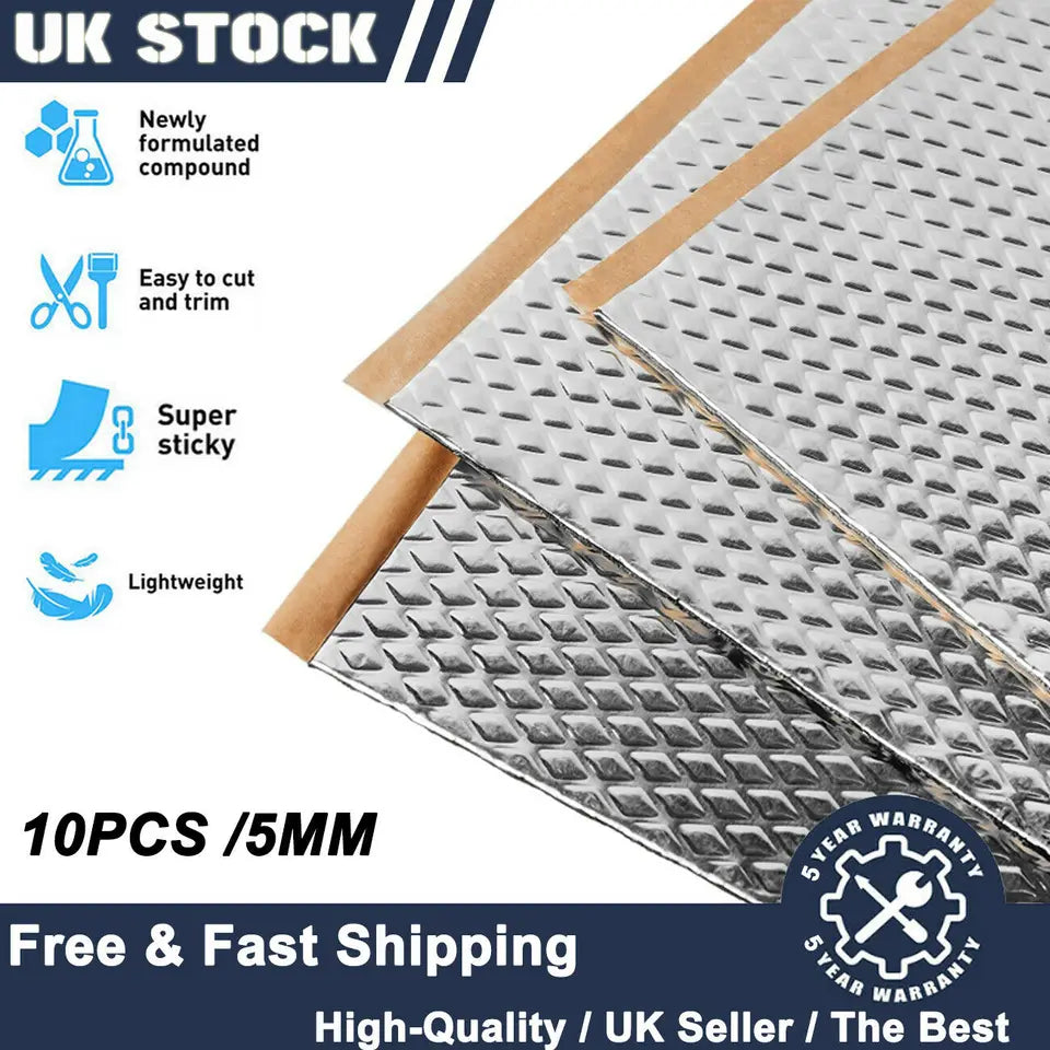 10pc 5MM Aluminum Foil Car Sound Heat Insulation Cotton Mats Engine Bonnet Firewall Noise Proofing Deadener Anti-Noise Pads