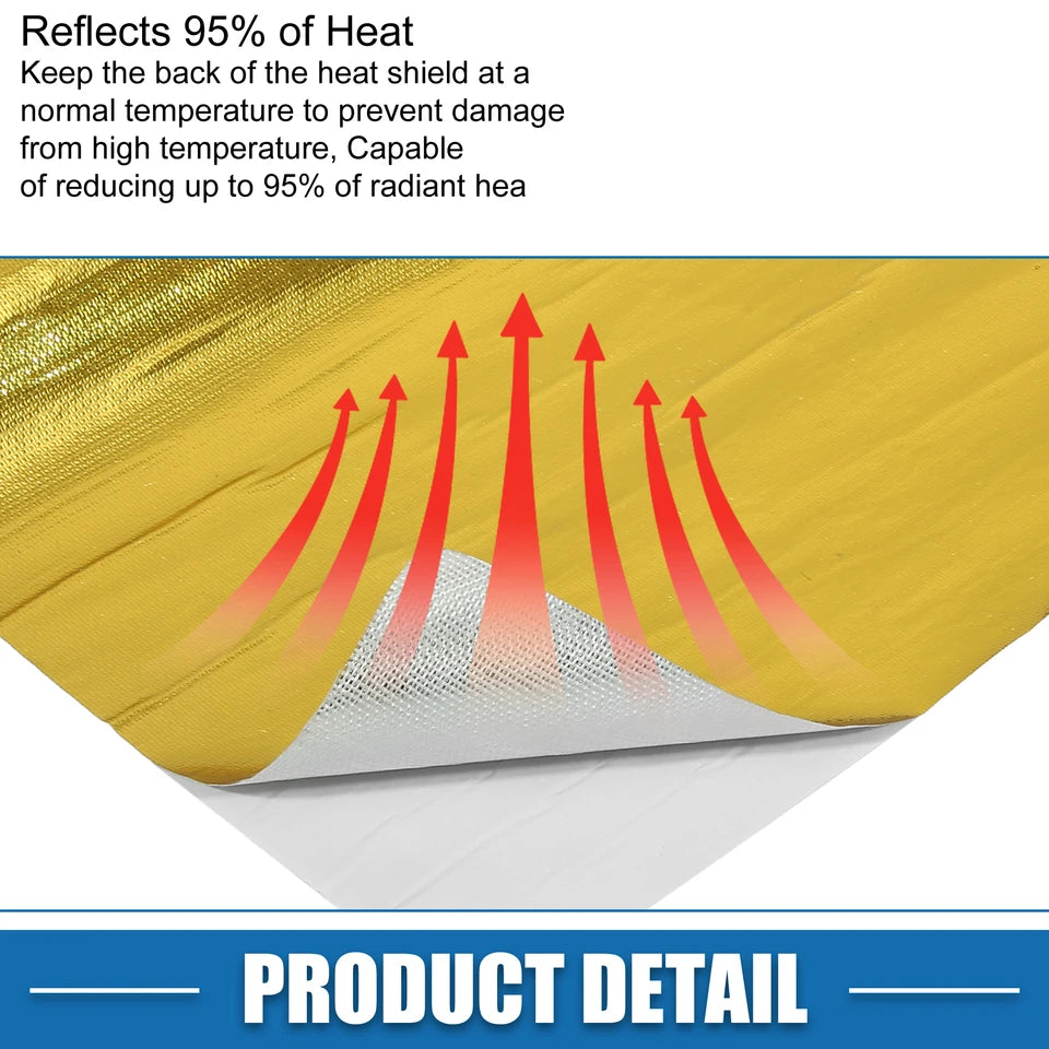 UXCELL Car Heat Shroud Aluminized Heat Shield Mat Thermal Barrier Cover Protection Fiberglass Gold Tone Gold 30x60cm 30x120cm